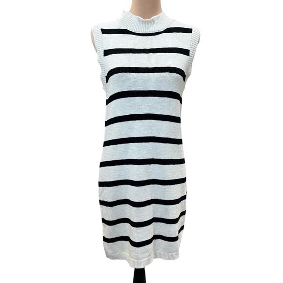 Sanctuary Life Is Easy Sweater Dress Cream Black Striped Cotton Knit Medium NWT - Picture 6 of 16